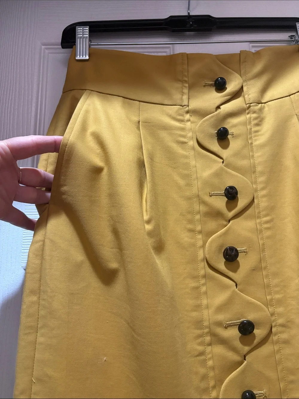 Maeve Navy Cardigan with Yellow Floral Appliqué & Yellow Button-Front Skirt